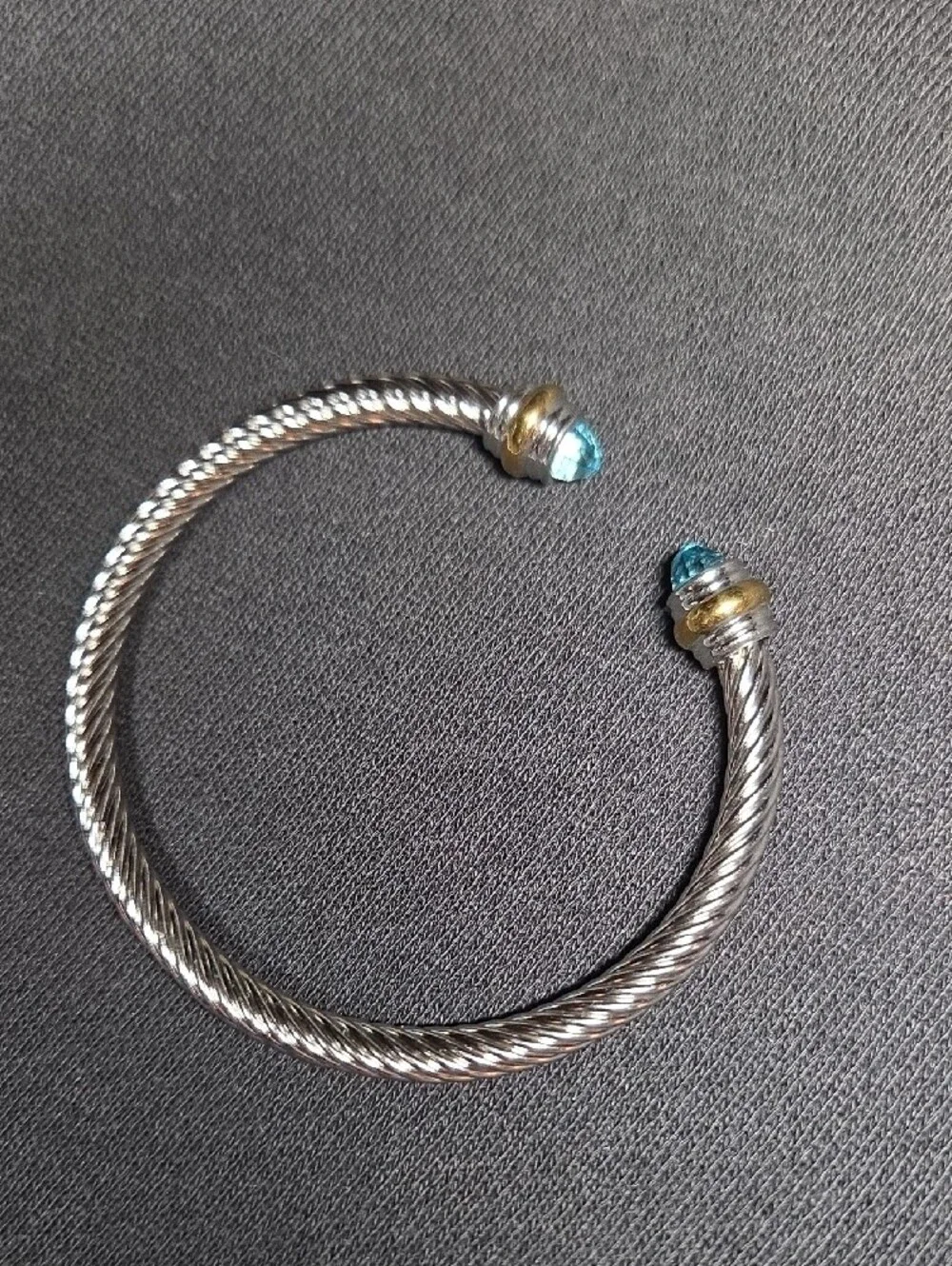 (Blue) Twisted Cable Cuff Bracelet with Crystal End Caps